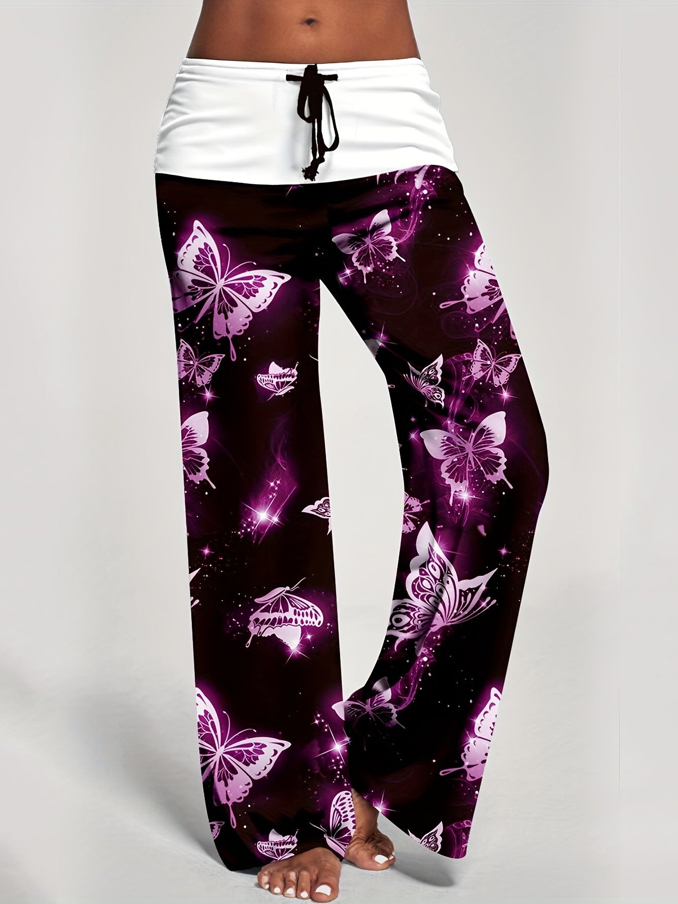 Floral Print Drawstring Wide Leg Pants