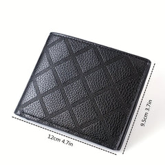 Men's Leather Short Wallet with Money Clip Argyle Pattern
