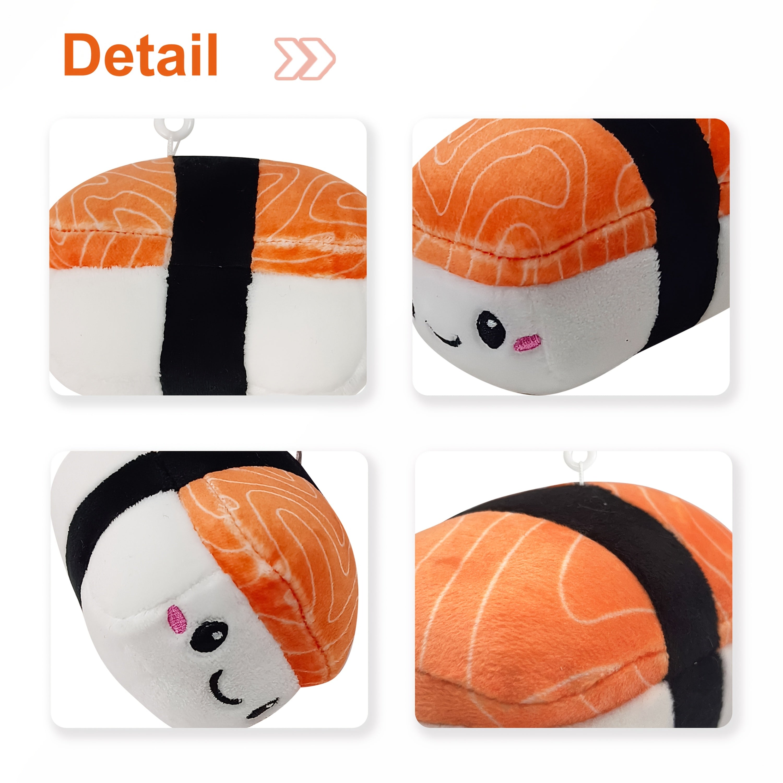 4" Salmon Sushi Plush Clip Backpack Clip