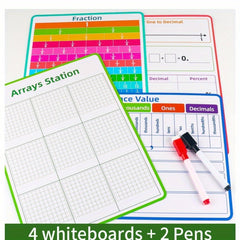 4pcs A4 Double Sided Fraction & Decimal Dry Erase Boards