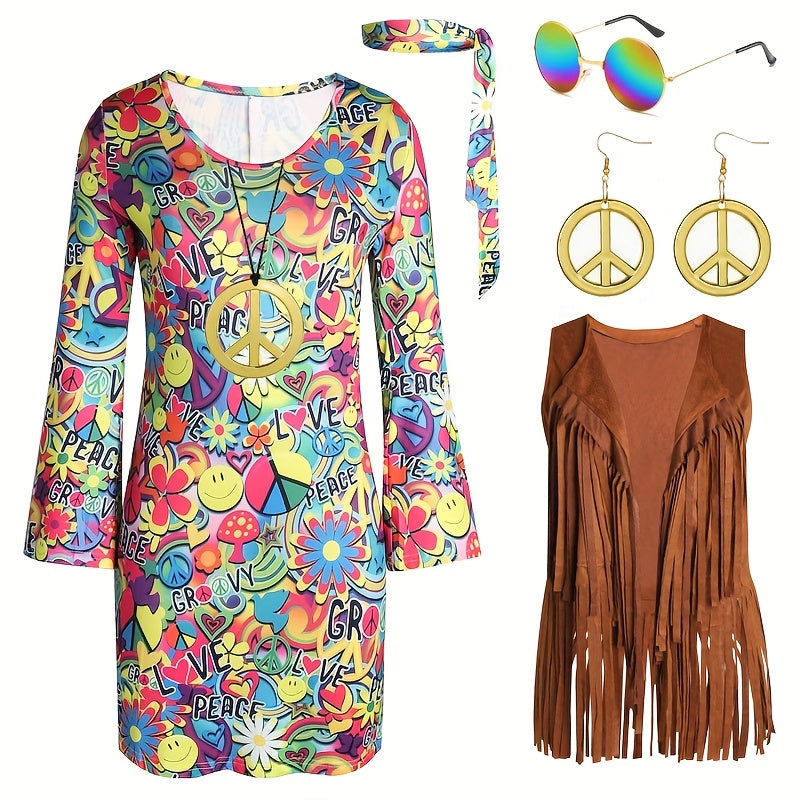 Hippie Printed Costume for Halloween Disco Party