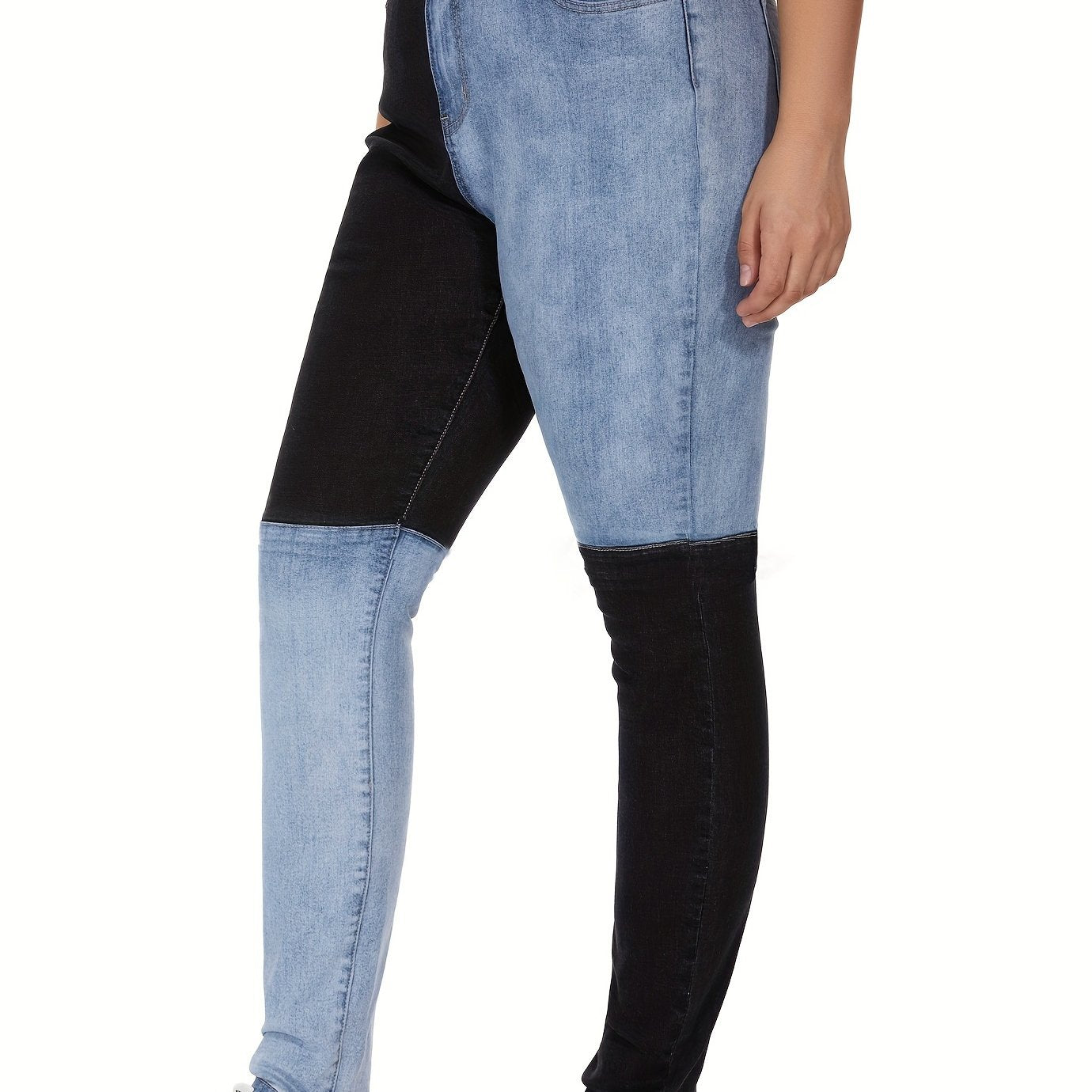  Patchwork Button Fly Slim Fit Denim Pants