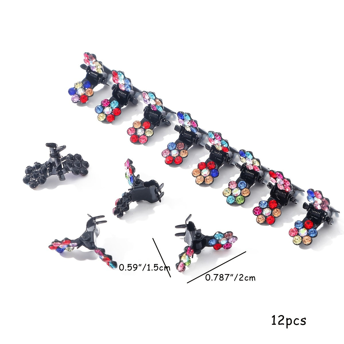 12pcs Mini Hair Claw Clips Non Slip Glitter Rhinestone Flower Claw Clip