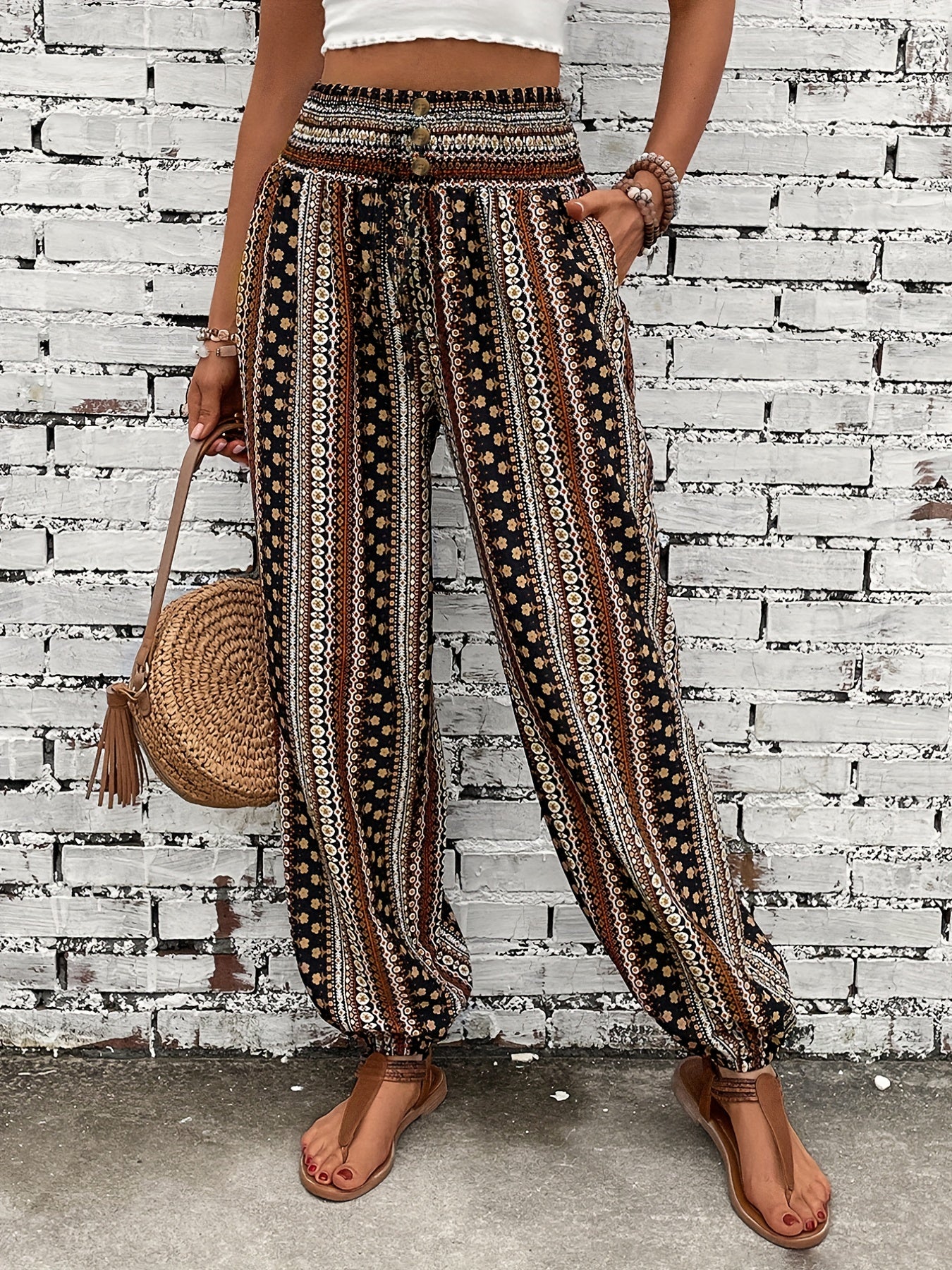  Boho Pants Women's Plus Geo Print High Waisted Harem Trousers