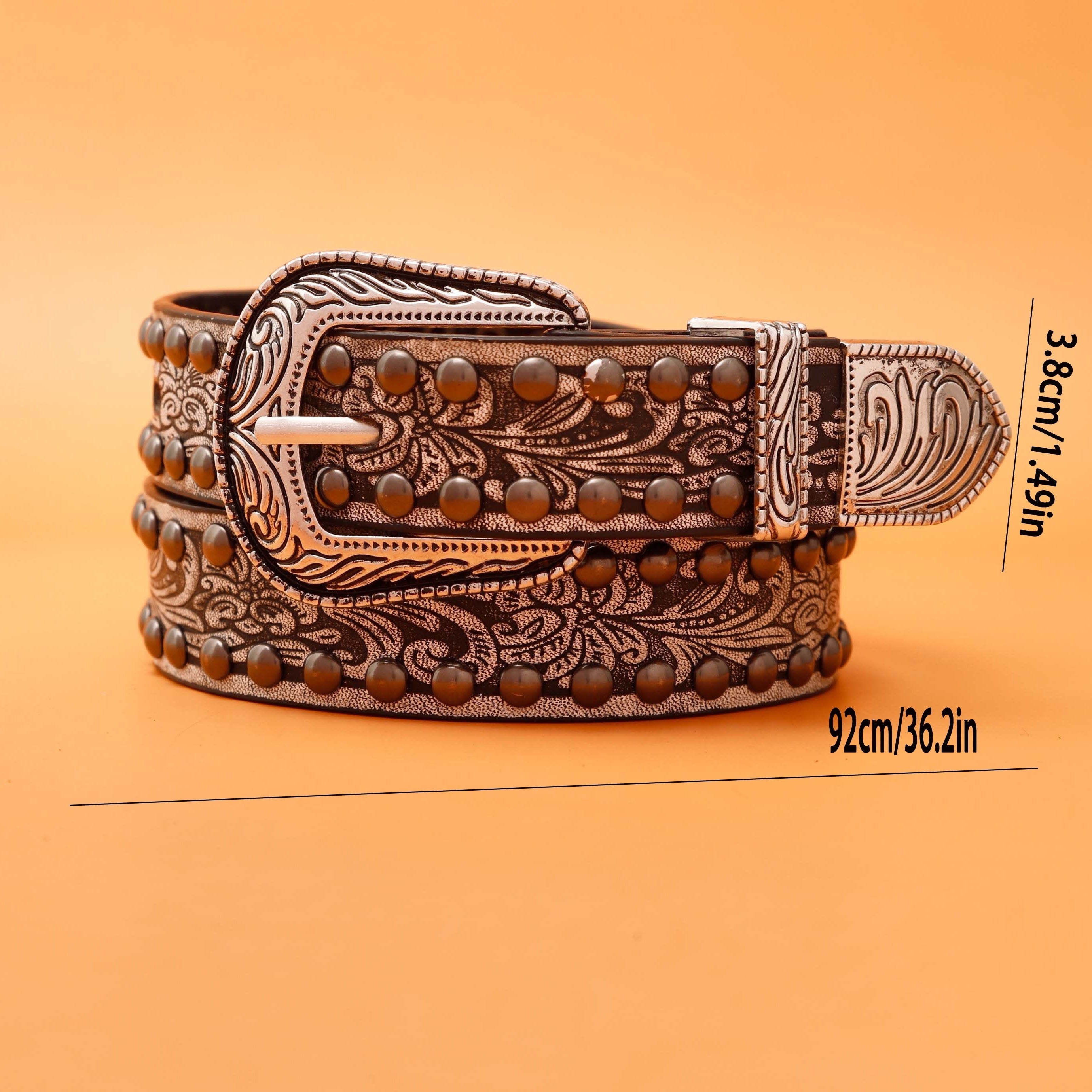 Men's PU Leather Belt Retro Flowers Pattern Buckle Belt for Pants Jeans