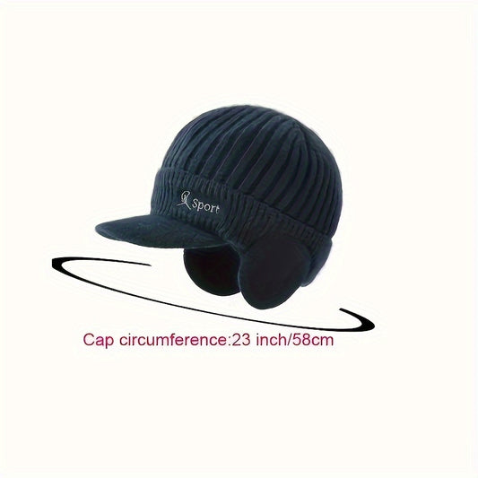 Winter Men's Earflaps Knitted Hat Thick Wool Warm Hat Outdoor Cycling
