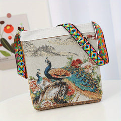 Ethnic Style Elephant Embroidery Crossbody Bag Vintage Shoulder Purse