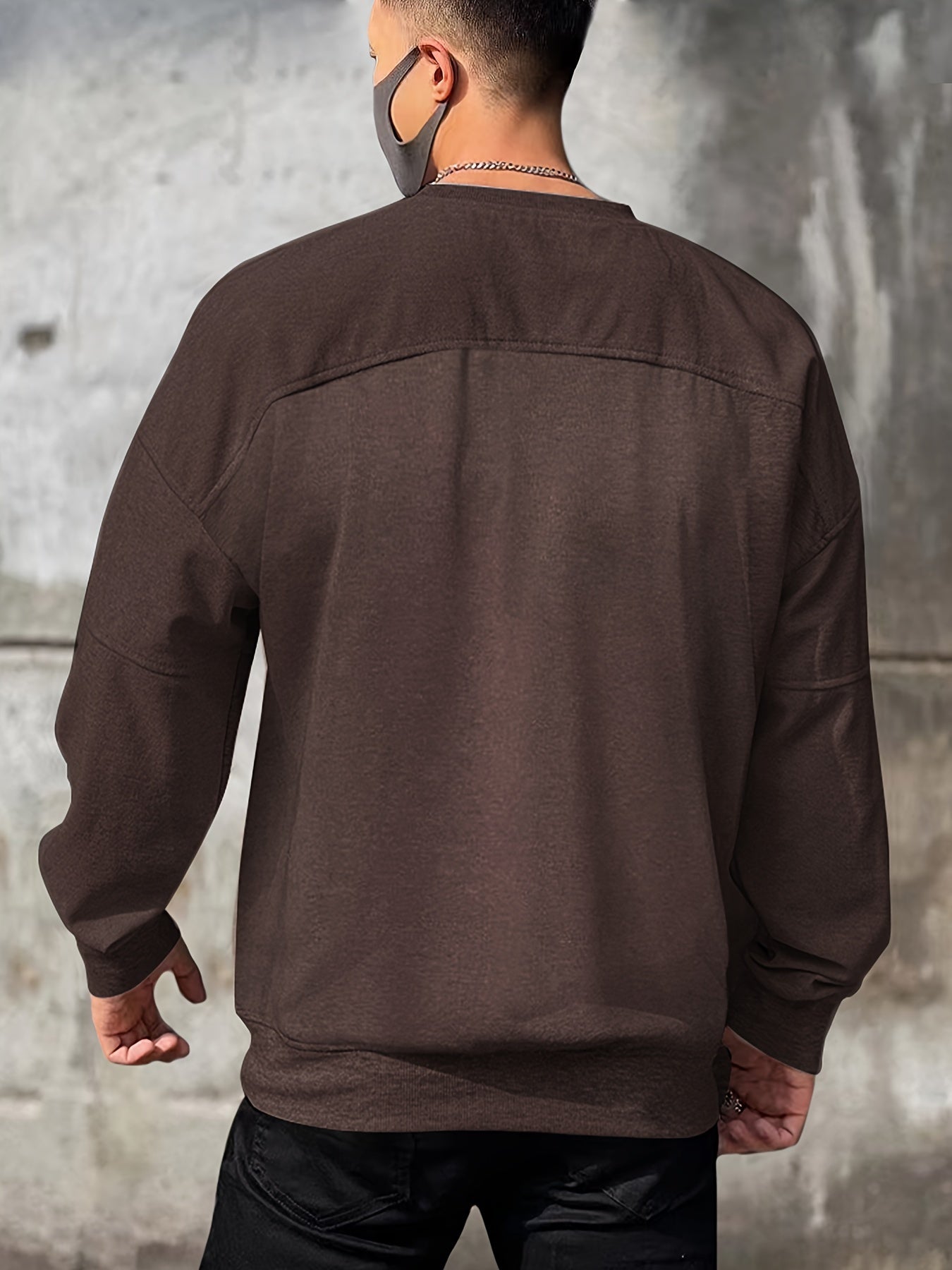 Men's Solid Round Neck Sweatshirt Loose Pullover