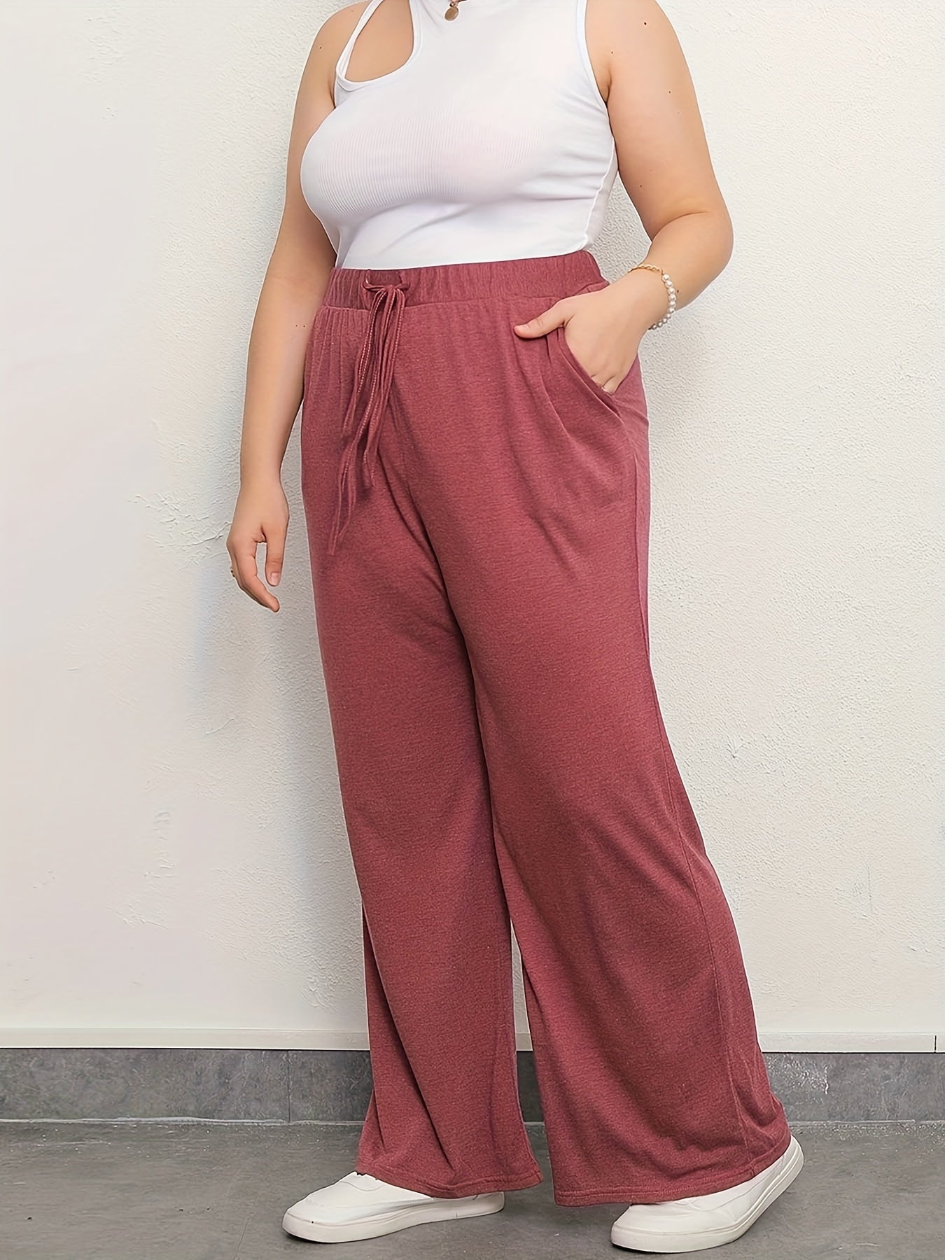  Drawstring High Rise Wide Leg Trousers