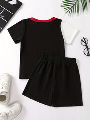 Boys Block Print 2pc Short Sleeve Top & Shorts Set