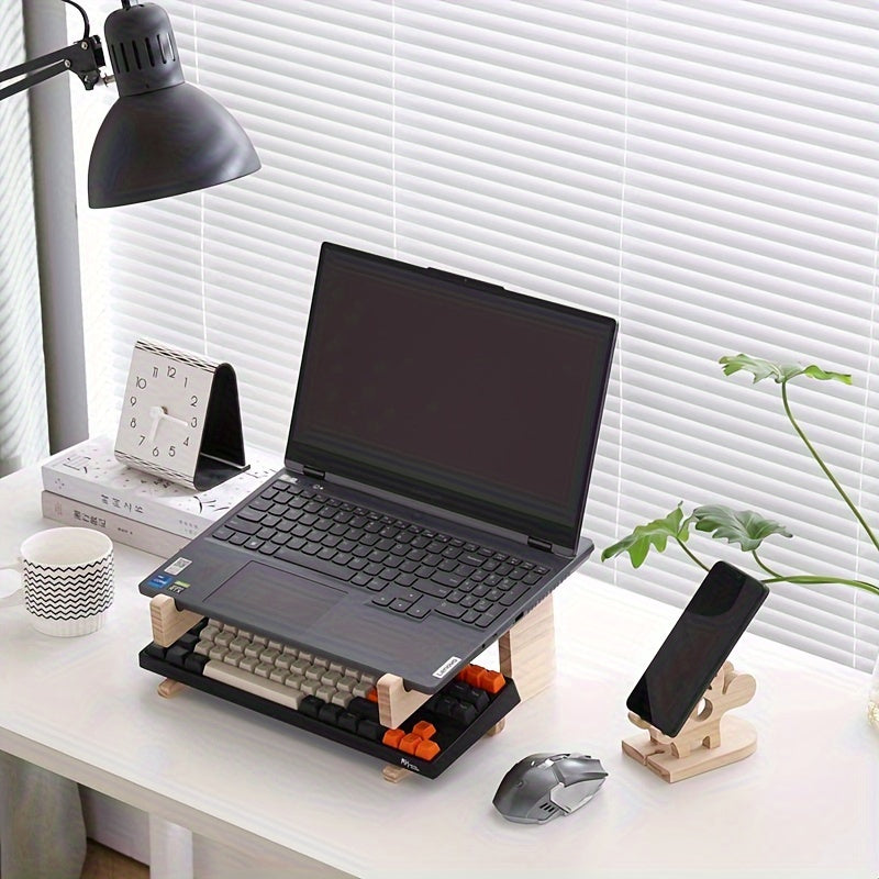 Solid Wood Dual use Notebook Computer Heightening Vertical Standing Bracket