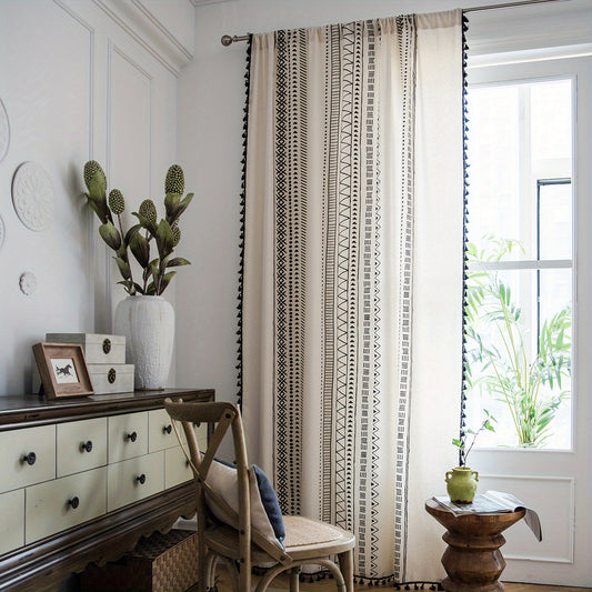 Geometric Rod Pocket Curtains With Tassels Boho Style