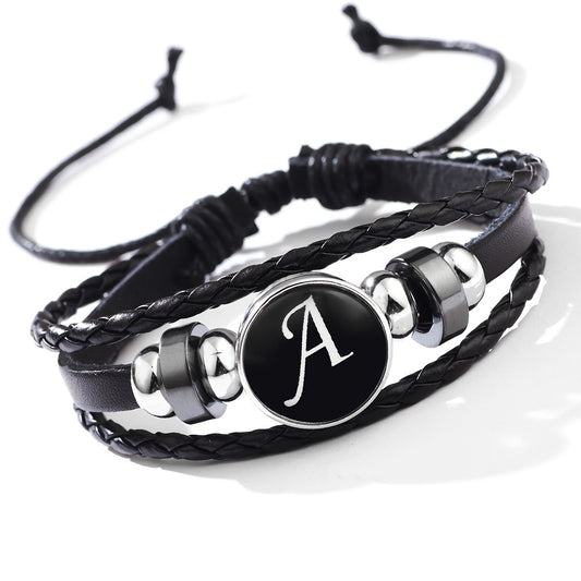 Stackable PU Leather Chain Bracelet with 26 English Letter Pattern