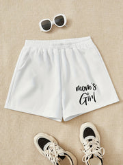 Girls Shorts 'Mom's Girl' Print Casual Sweat Shorts Comfy Fit Elastic Waist