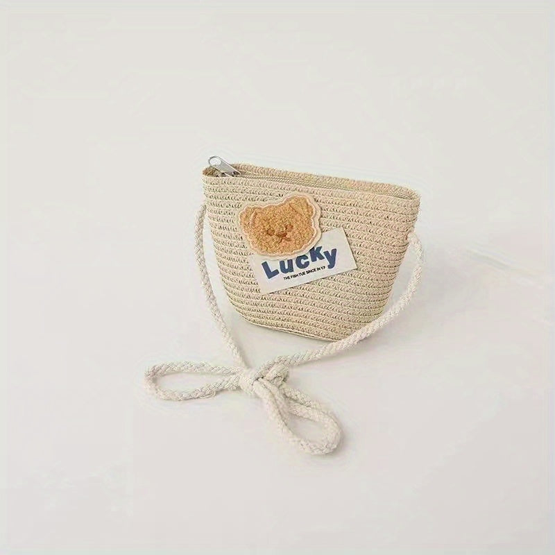 Girls Lucky Bear Shoulder Bag Woven Cion Pouch Canvas Crossbody Bag
