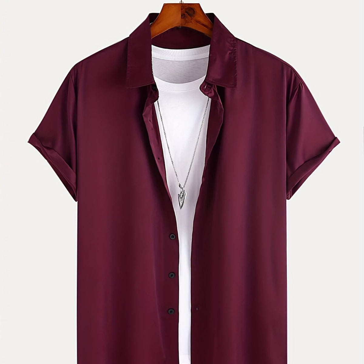 Men's Solid Camp Collar Bowling Shirt Short Sleeve