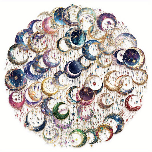 50pcs Galaxy Crescent Moon Stickers - Celestial Designs for DIY Projects