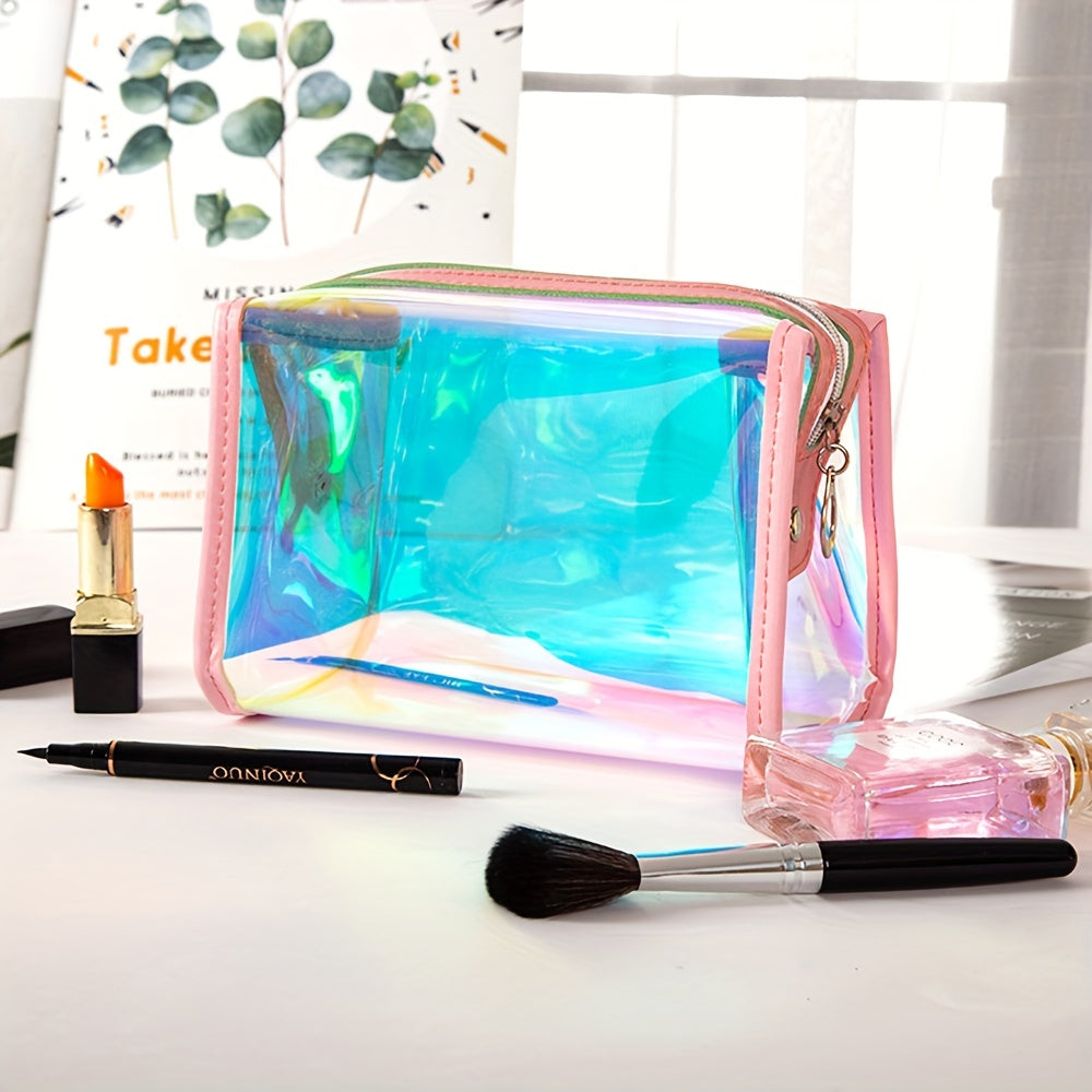 Modern Laser Trapezoidal Makeup Bag Holographic Zipper Storage Bag