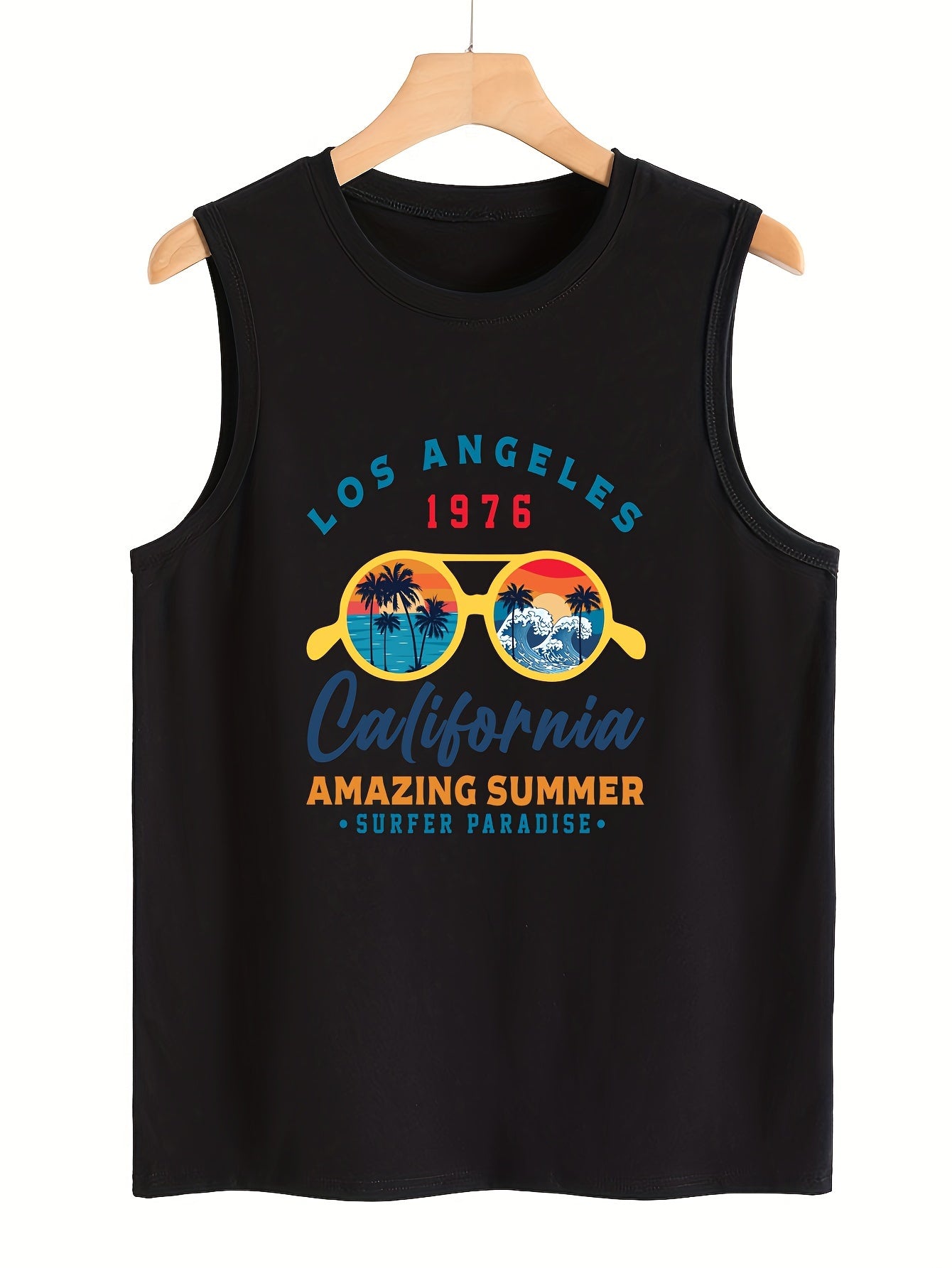 Glasses & Trees Pattern Stretchy Sports Vest Round Neck Sleeveless Casual Top