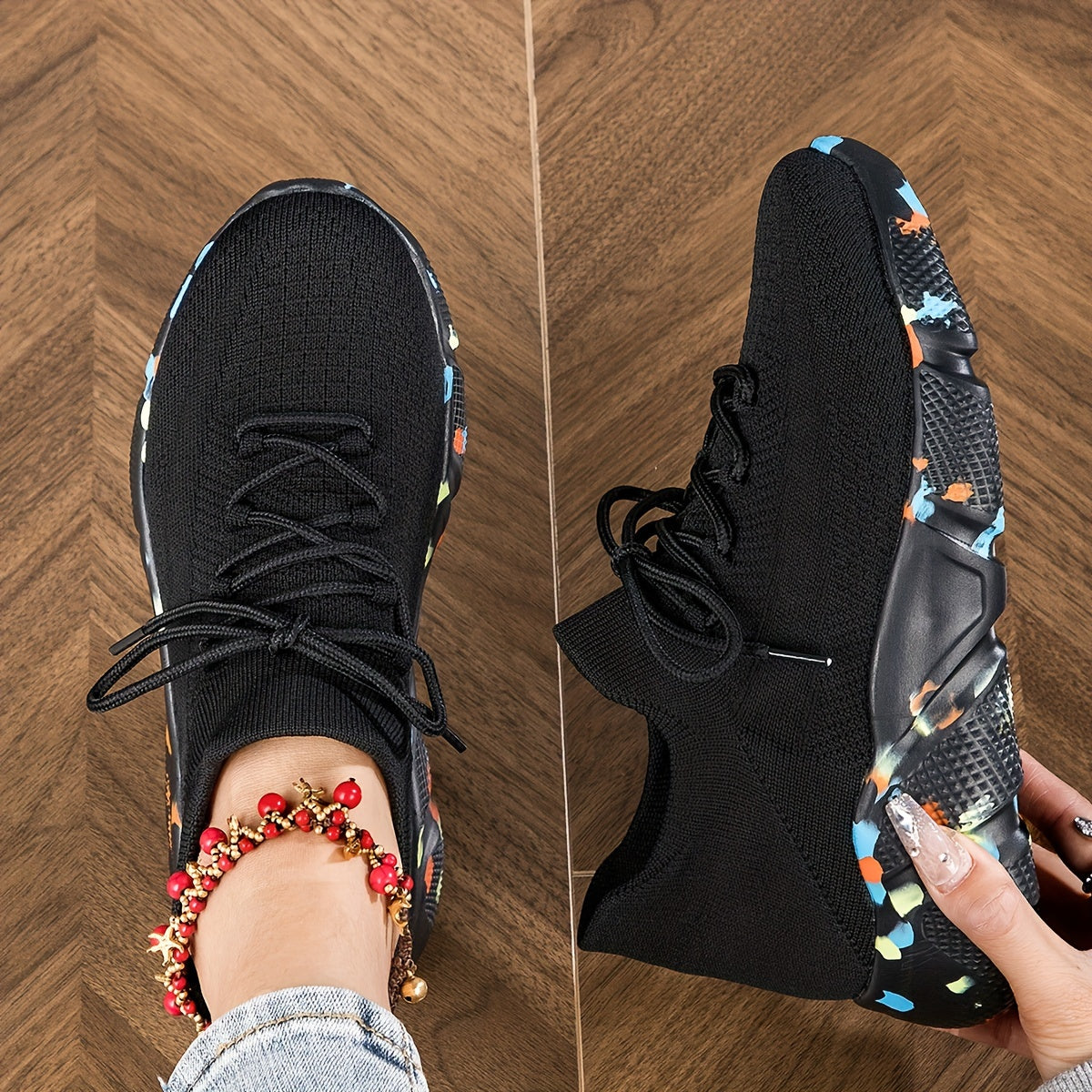 Soft Sole Weaving Sneakers Lace up Casual Running Shoes Women's