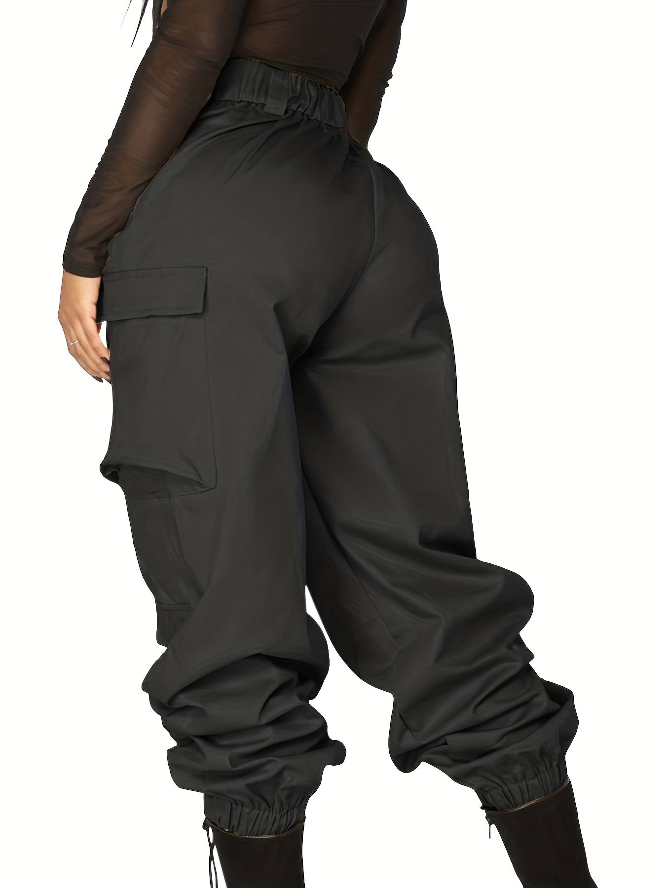 Women's Plus Solid Button Up Elastic High Rise Cargo Trousers