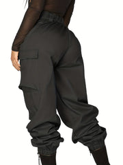 Women's Plus Solid Button Up Elastic High Rise Cargo Trousers