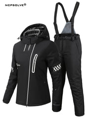 Checkerboard & Letter Print Ski Set Hooded Jacket & S