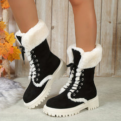 Women's Platform Snow Boots Lace Up Plush Lined Casual Winter Boots