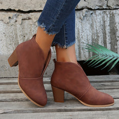 Women's Block Heel Short Boots Slip-On Comfortable Closed Toe Shoes
