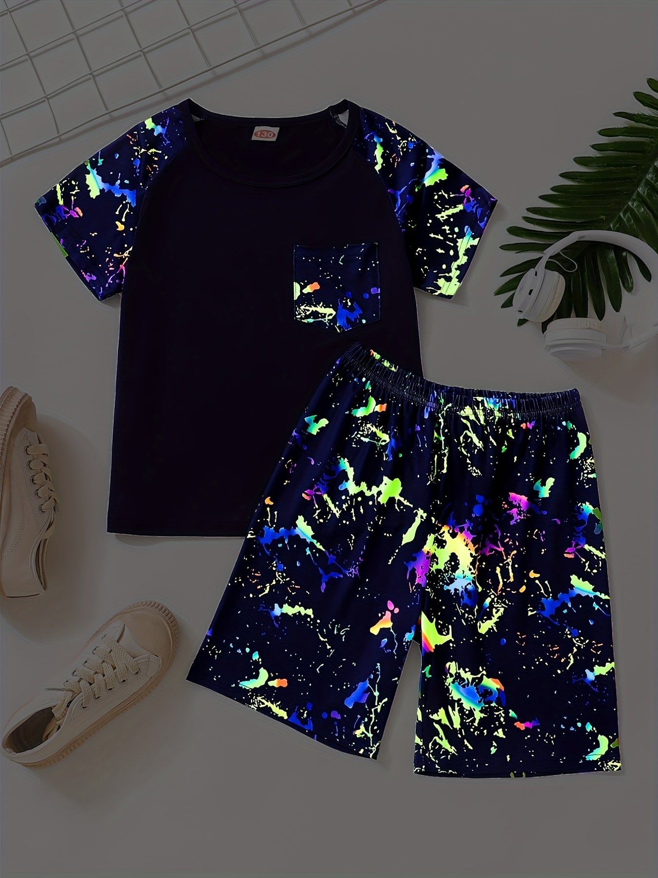 Boys Tie Dye T shirt Matching Shorts Kids Clothes Summer