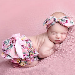 2pcs Baby Flower Pattern Shorts With Headband Set