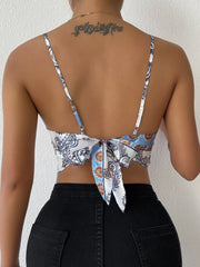 Floral Print Square Neck Sleeveless Halter Top