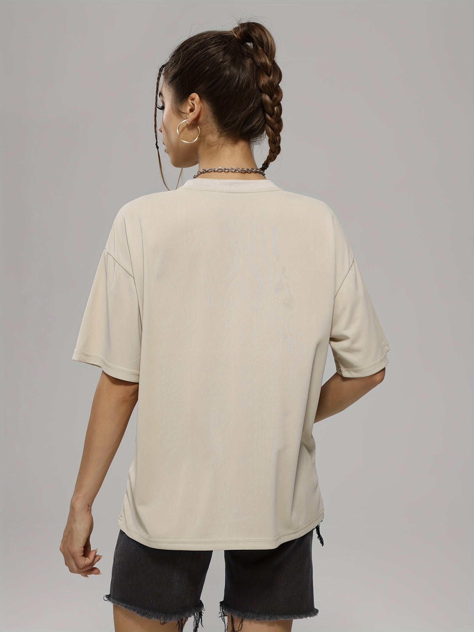Letter Print Crew Neck Short Sleeve Women's Sports Tee