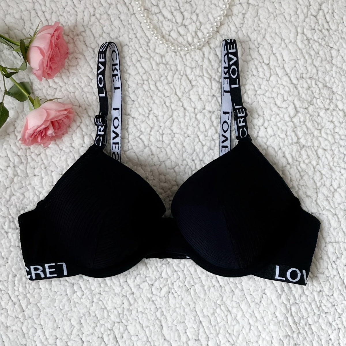 Letter Print Push Up Bra Breathable Adjustable Women's Lingerie