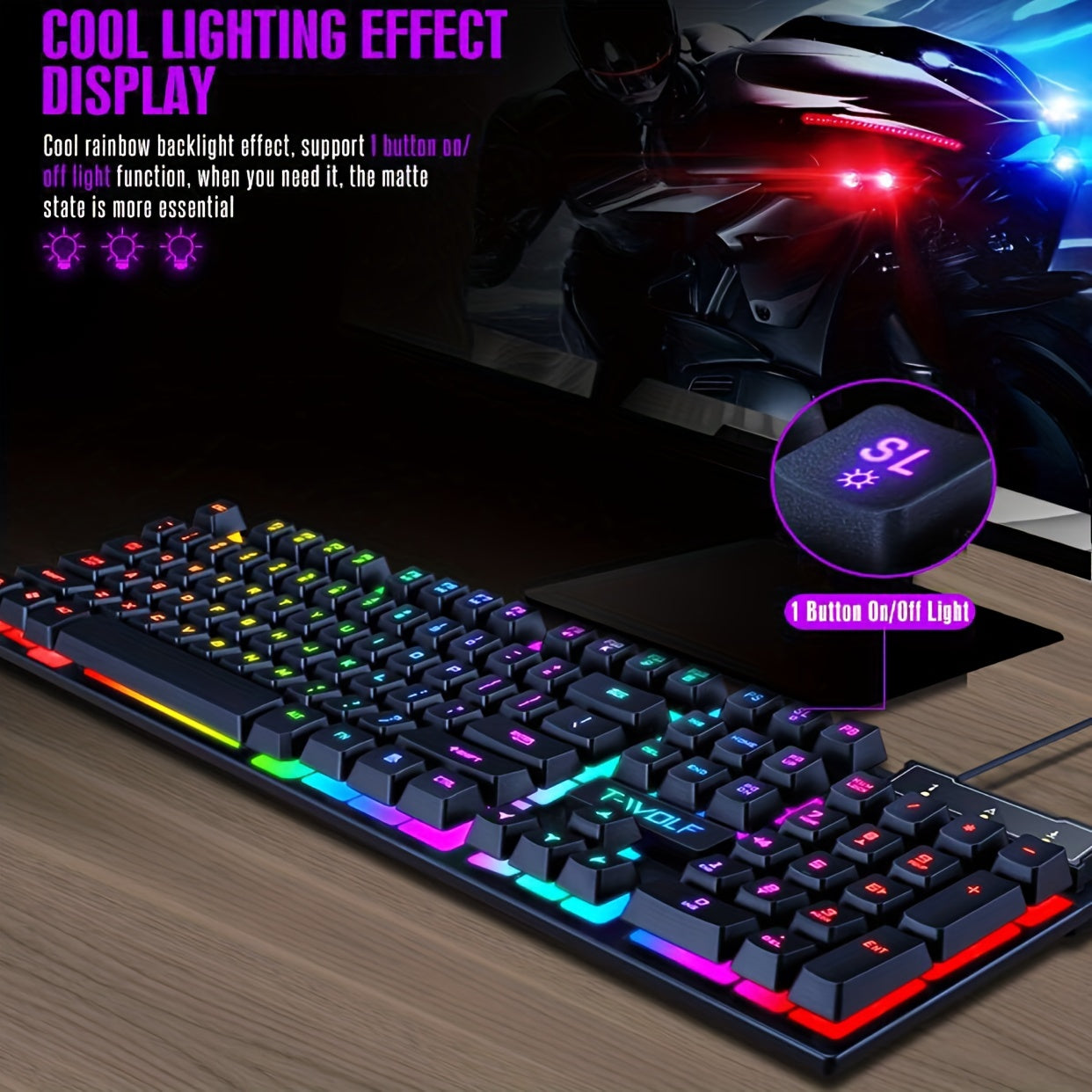 Gaming Mouse And Keyboard Set USB Wired Light Up For Gamer