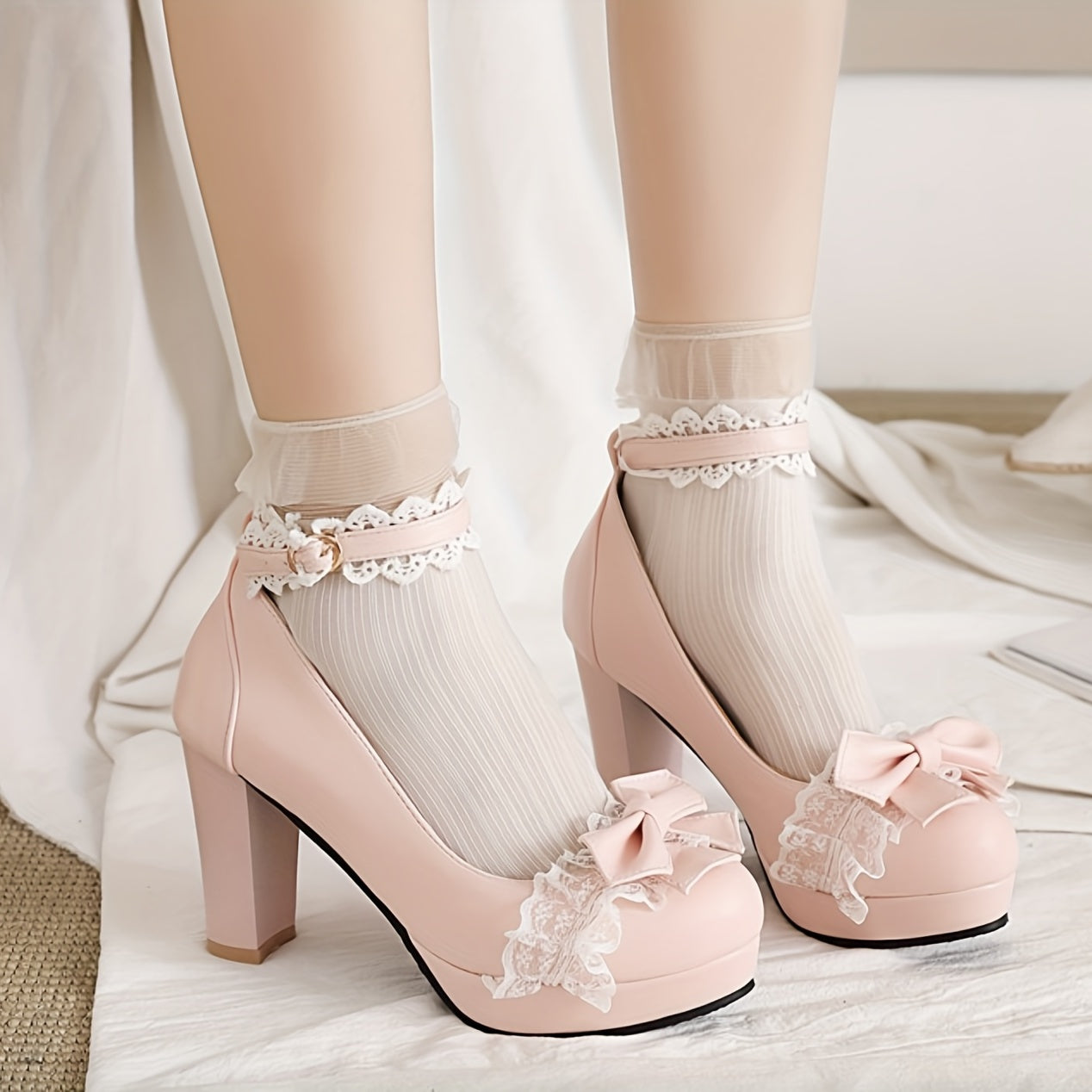 Women's Lace Ankle Strap High Heel Pumps