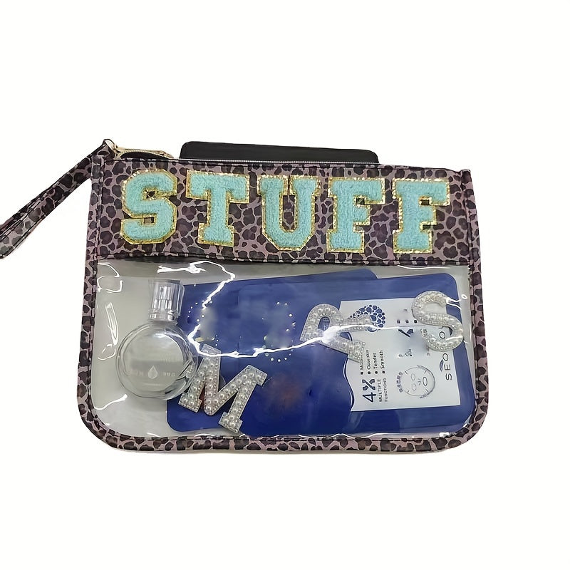 Chenille Letter Patch PVC Pouch Zipper Cosmetic Bag