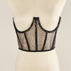 Y2K Transparent Sequin Corset Belt Lace Up Waistband