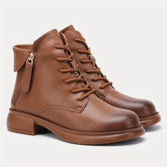 Women's Chunky Heel Lace-Up Boots Side Zipper Comfortable Outdoor