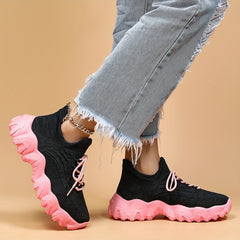Thick Sole Shock Absorption Running Shoes Breathable Lace Up Outdoor Sneakers