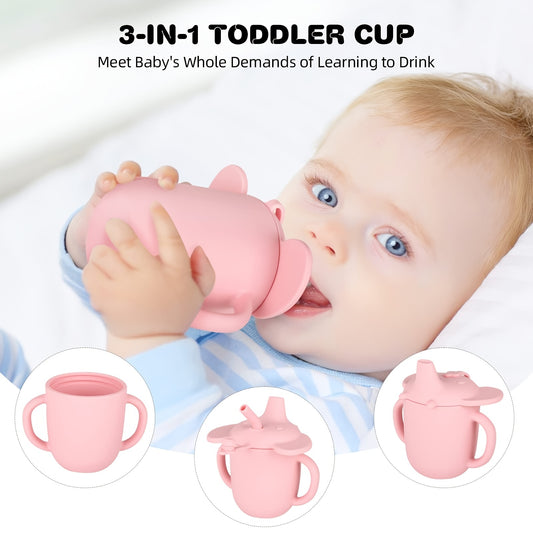 3 in 1 Silicone Training Cup with Straw Lid - 7oz