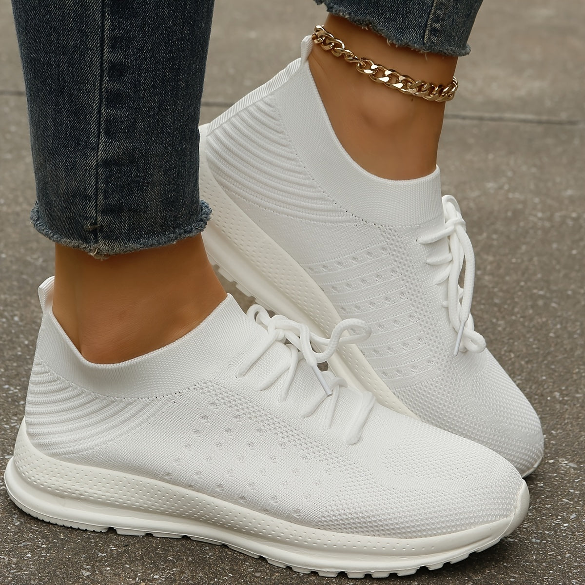 Women's Knitted Tennis Sneakers Lace Up Running Shoes