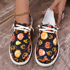 Women's Pumpkin Print Slip On Low Round Toe Canvas Shoes