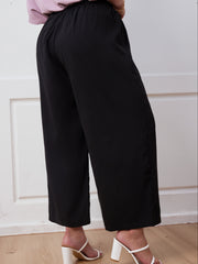  Solid Elastic Drawstring Wide Leg Pants