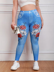  Denim & Rose Print High Stretch Skinny Leggings