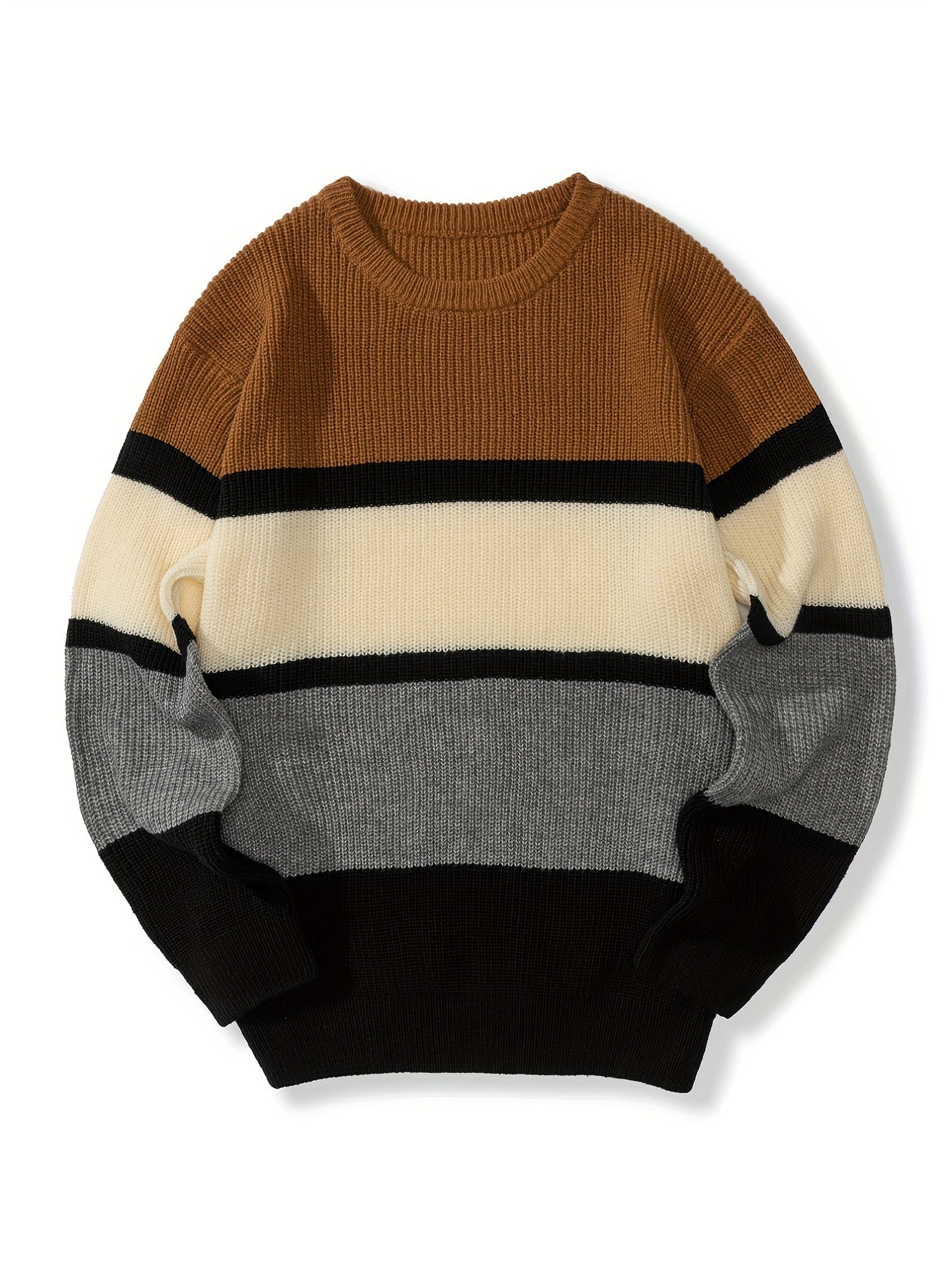 Men's Knitted Block Sweater Casual Crew Neck Pullover