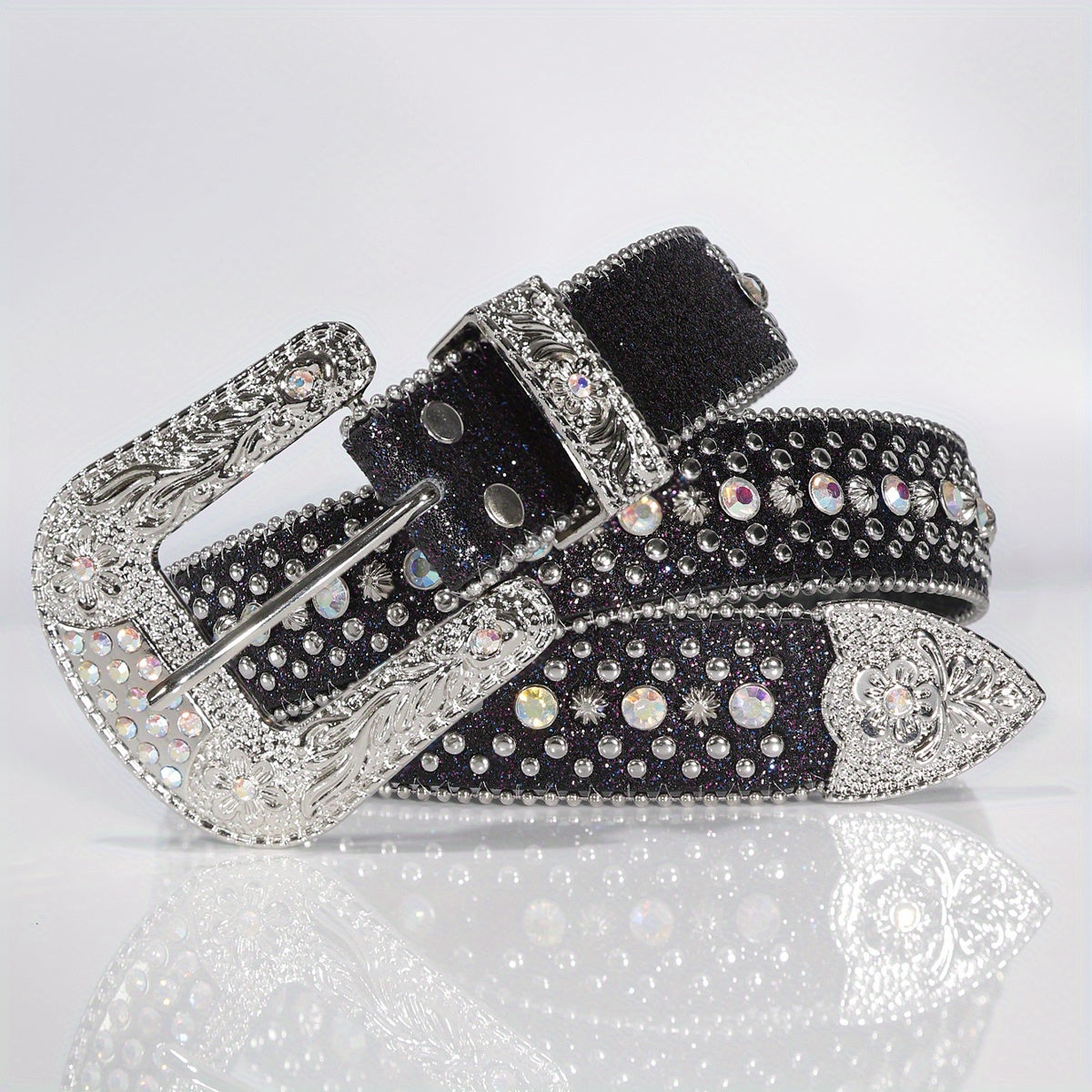 Unisex Rhinestone Belt with Pin Buckle
