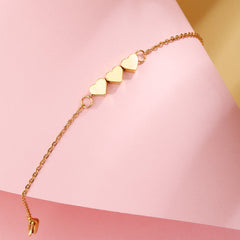 18K Plated Chain Bracelet Heart Beads Stainless Steel Adjustable Hand Jewelry
