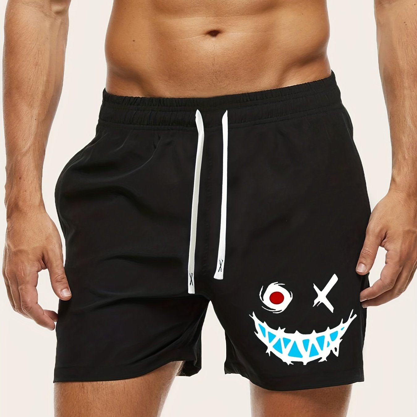 Smile Print Men's Activewear Drawstring Shorts
