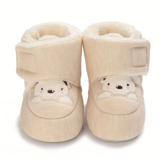 Baby Boys Cartoon Fleece Boots, Soft & Warm Indoor Walking Shoes
